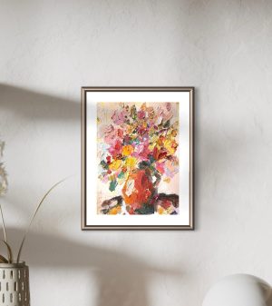 PINK YELLOW FLORAL VASE ORIGINAL OIL PAINTING