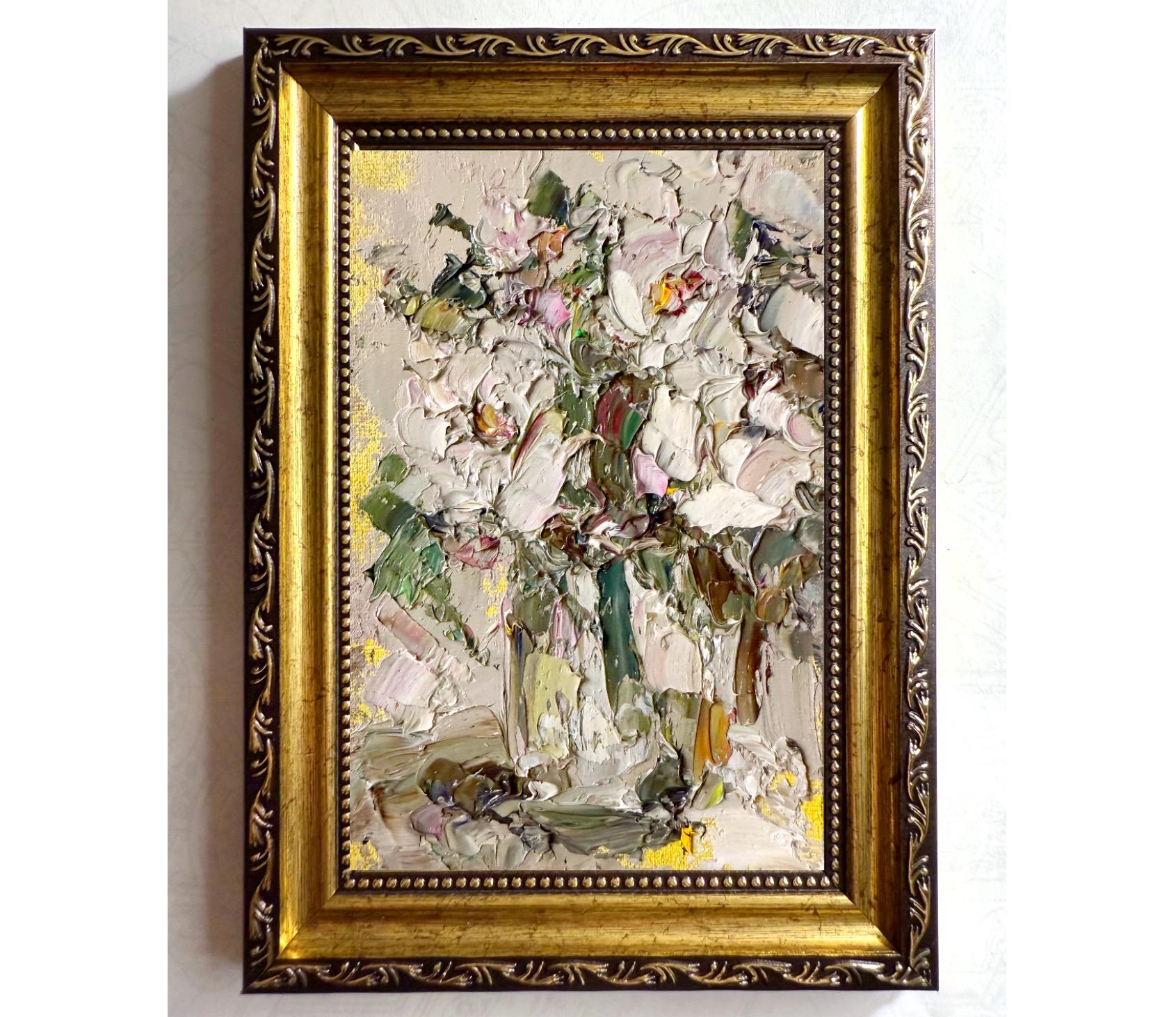 WHITE FLORAL BOUQUET ORIGINAL OIL PAINTING