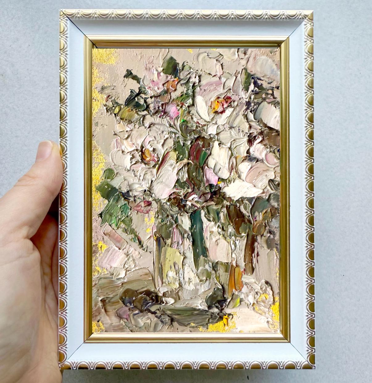 WHITE FLORAL BOUQUET ORIGINAL OIL PAINTING - Image 3