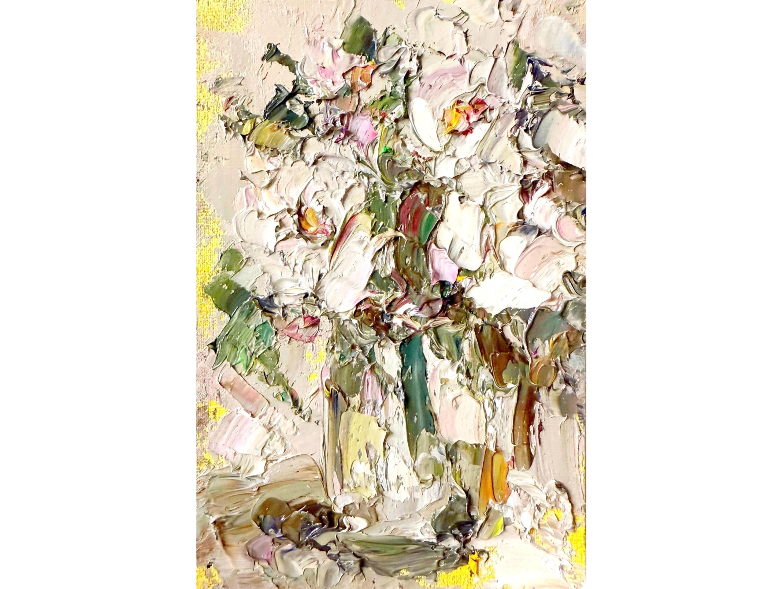 WHITE FLORAL BOUQUET ORIGINAL OIL PAINTING - Image 2