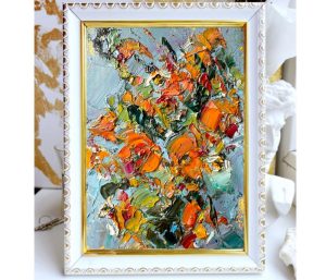 ORANGE WILDFLOWER BOUQUET ORIGINAL OIL PAINTING