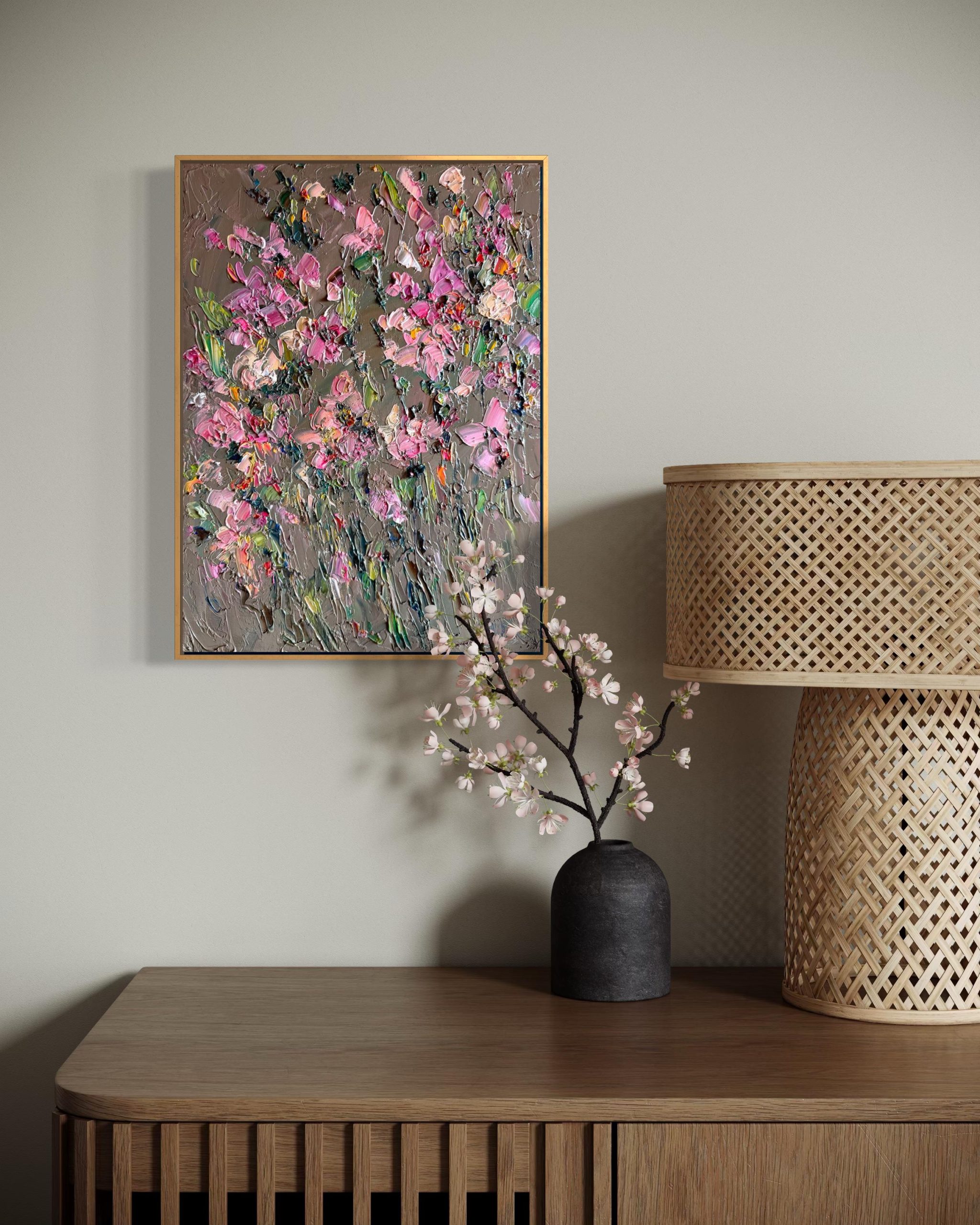 PINK BLOSSOM FLORAL ORIGINAL OIL PAINTING - Image 5