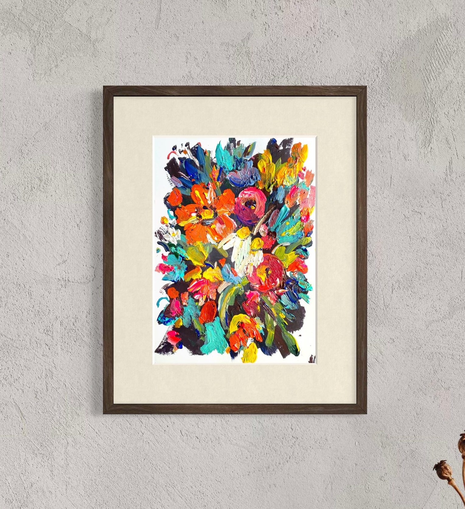 COLORFUL ABSTRACT FLORAL ORIGINAL OIL PAINTING