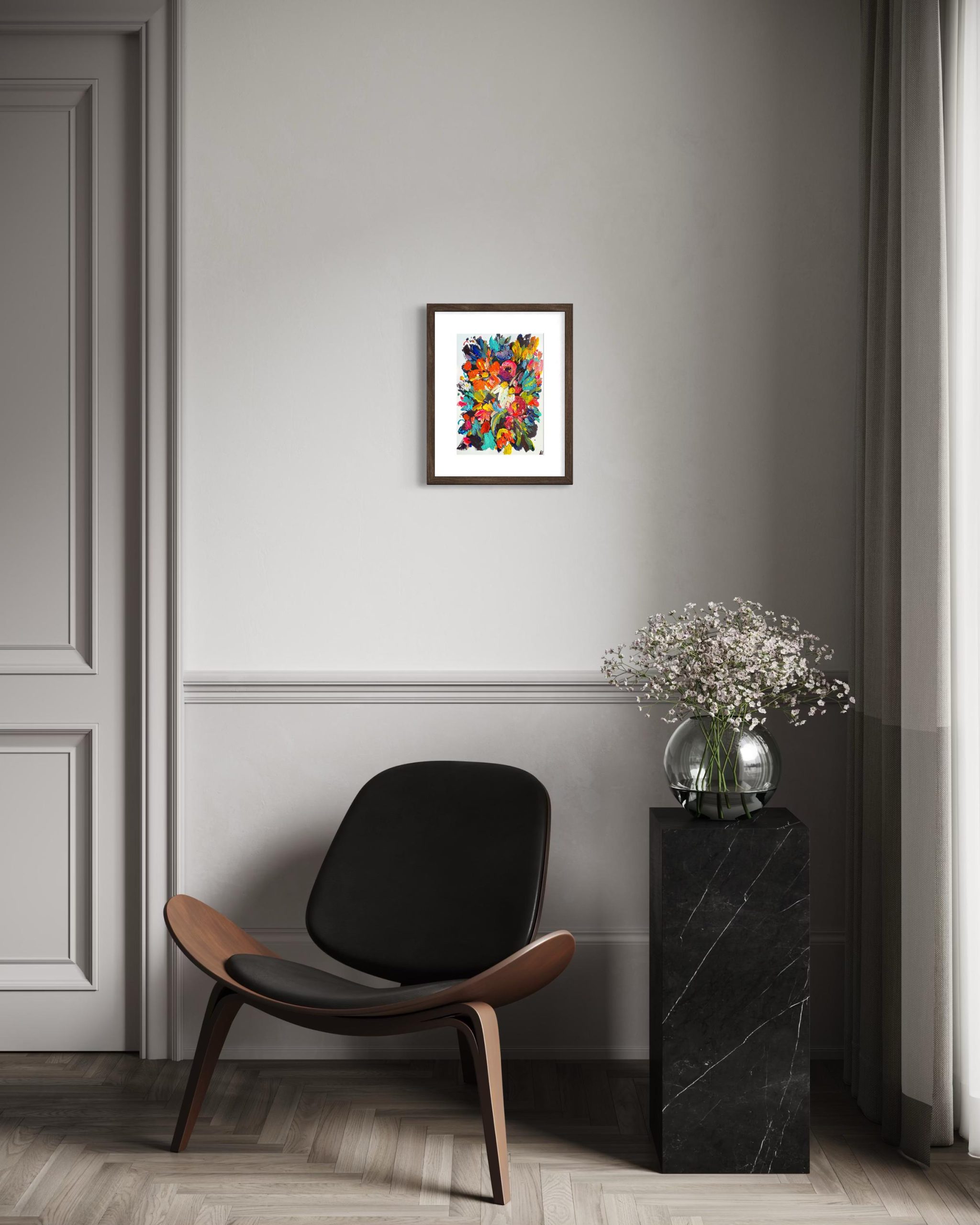 COLORFUL ABSTRACT FLORAL ORIGINAL OIL PAINTING - Image 3