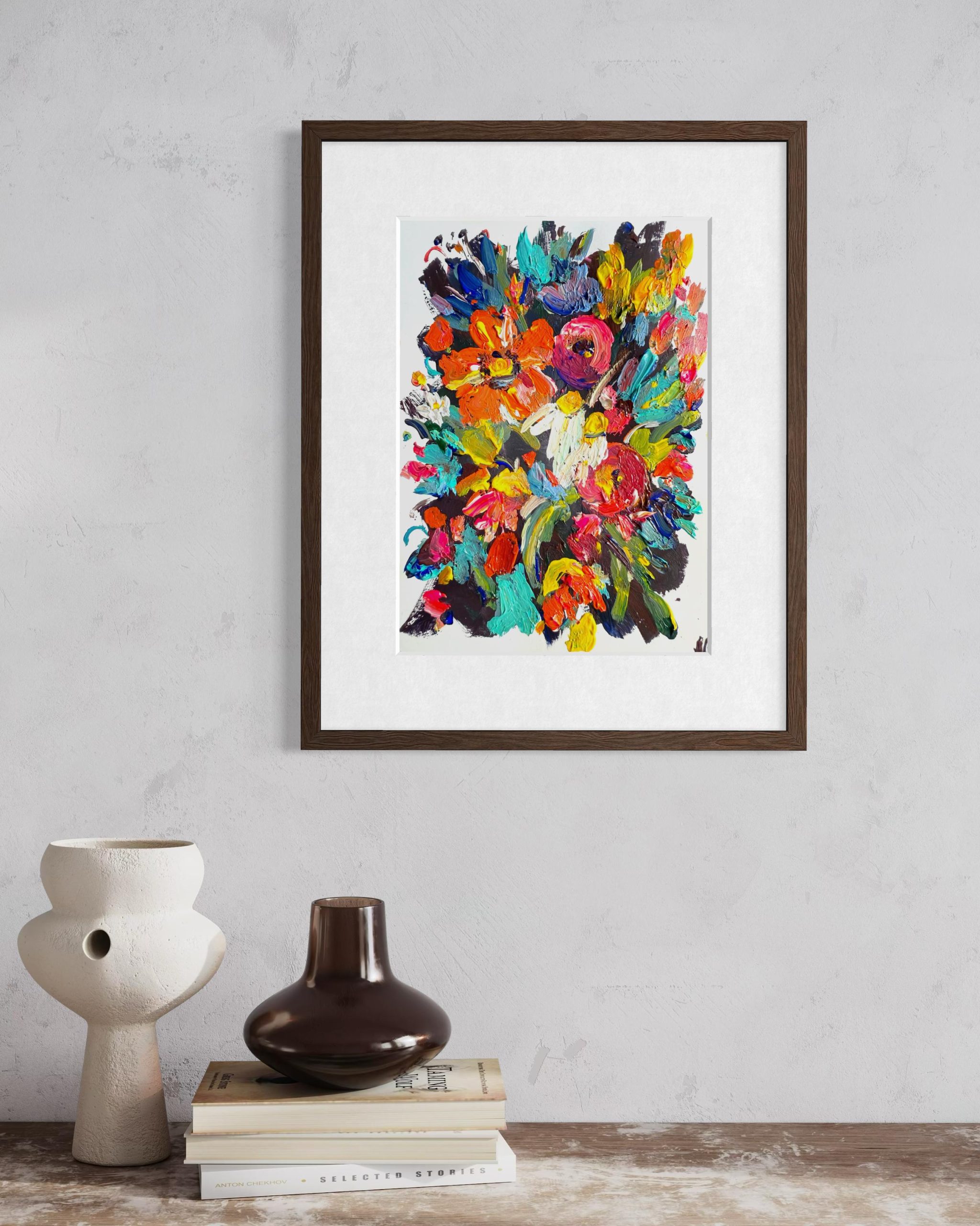 COLORFUL ABSTRACT FLORAL ORIGINAL OIL PAINTING - Image 4