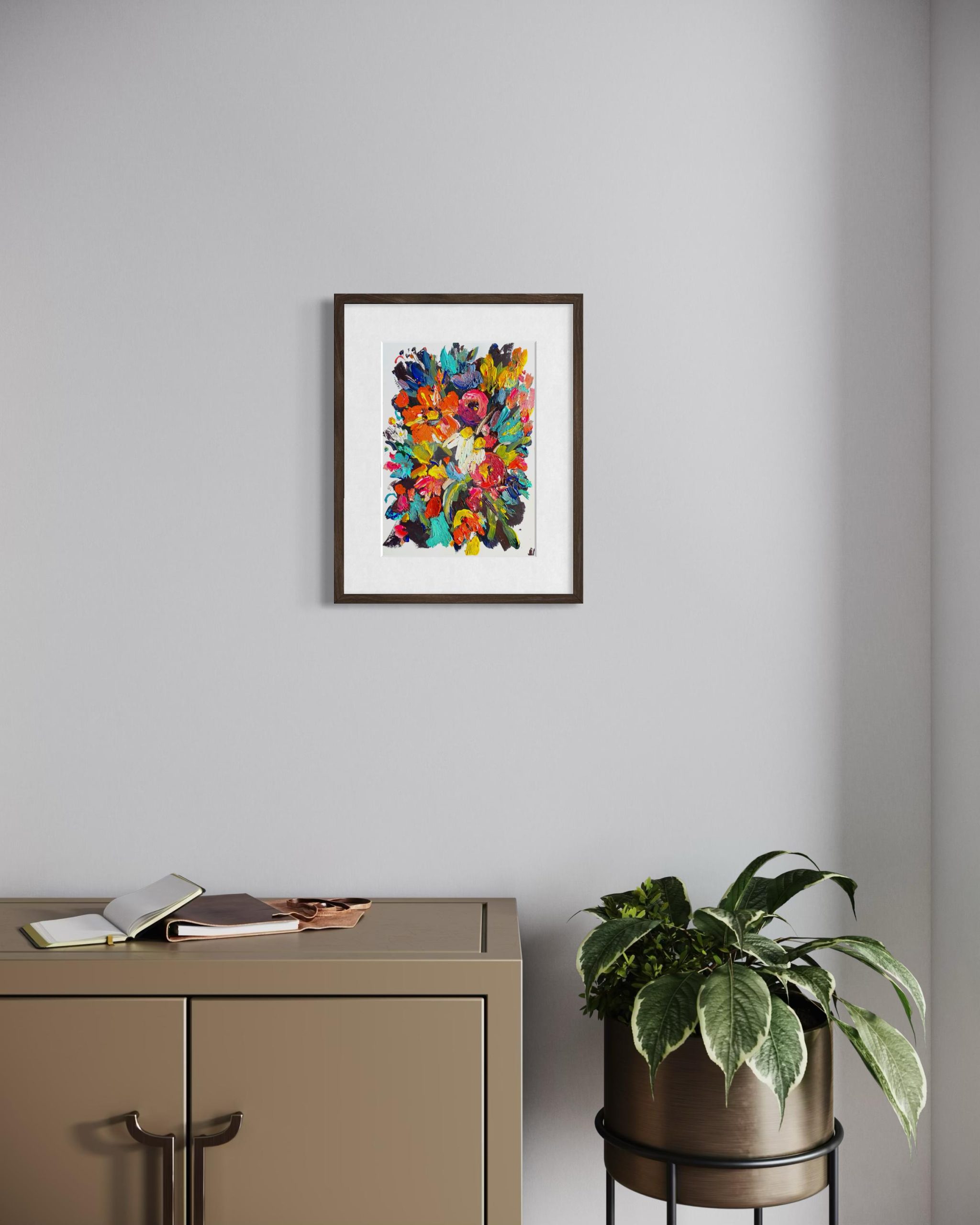 COLORFUL ABSTRACT FLORAL ORIGINAL OIL PAINTING - Image 5