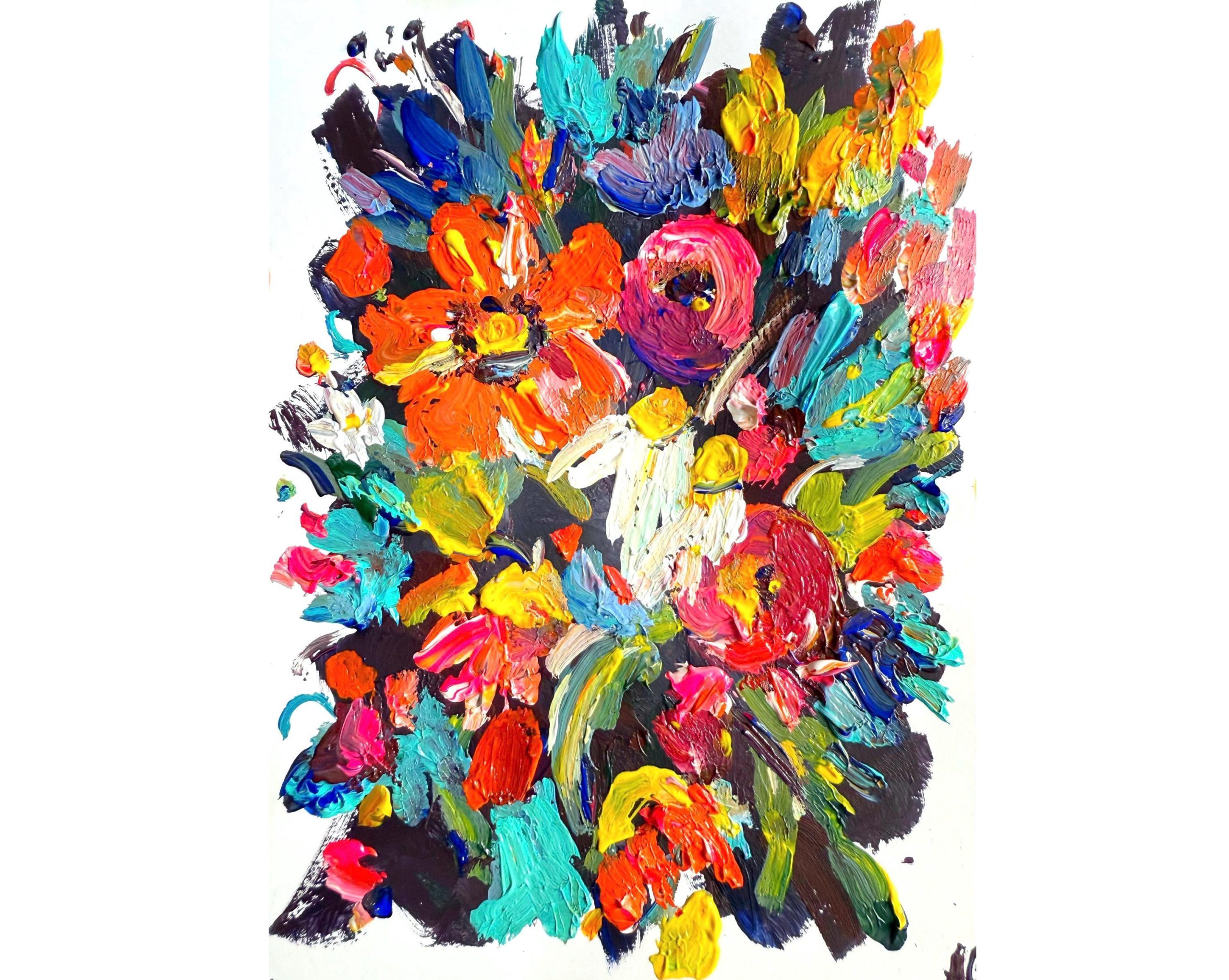 COLORFUL ABSTRACT FLORAL ORIGINAL OIL PAINTING - Image 2