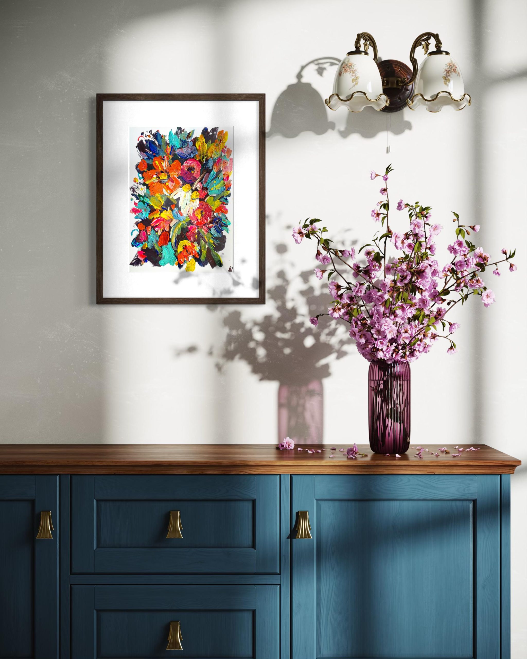 COLORFUL ABSTRACT FLORAL ORIGINAL OIL PAINTING - Image 6