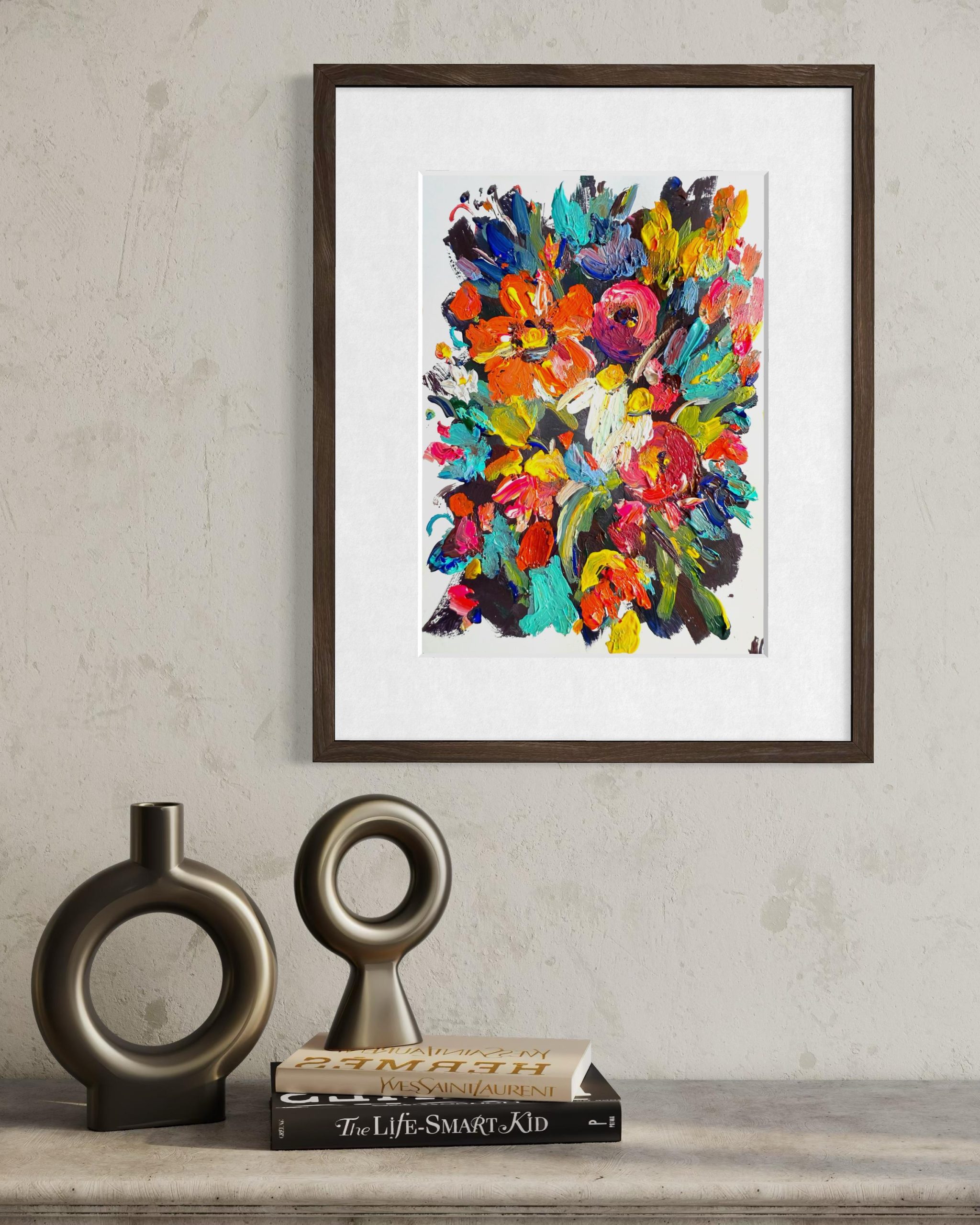 COLORFUL ABSTRACT FLORAL ORIGINAL OIL PAINTING - Image 7